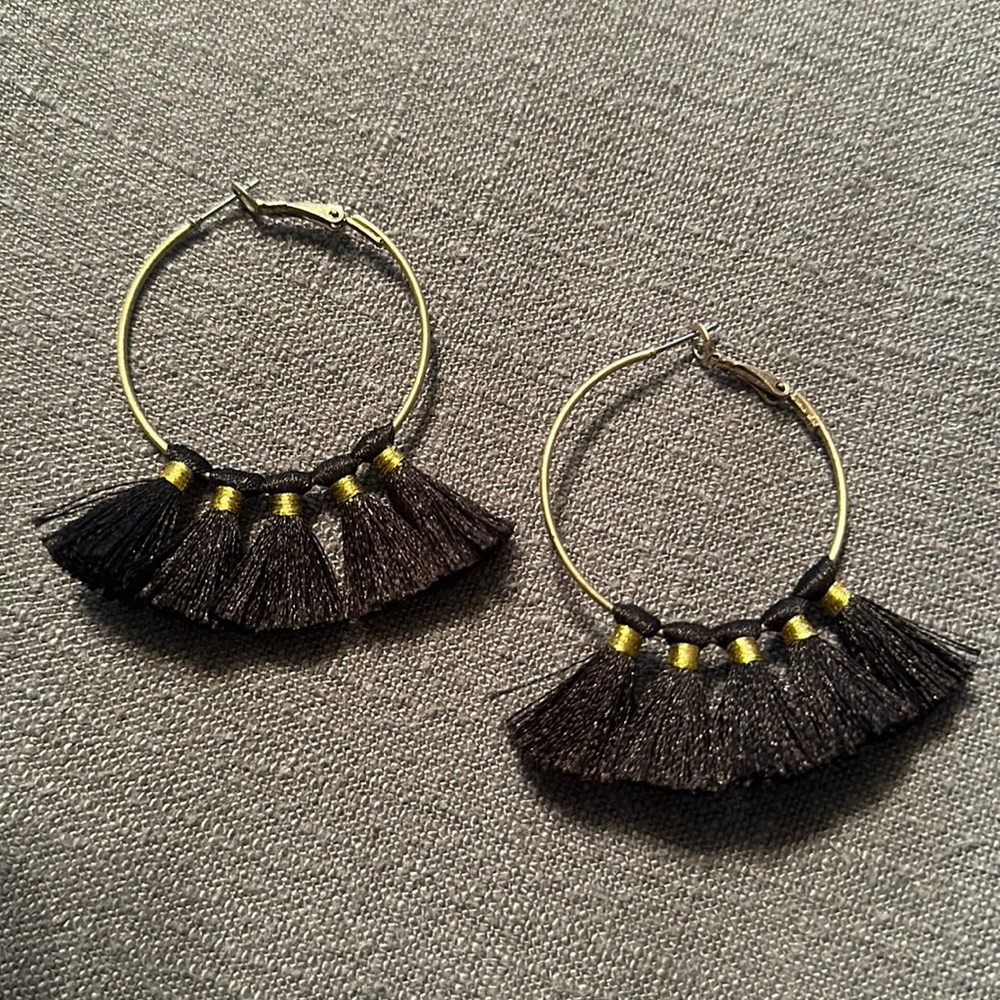 Black and Gold Tassle Earrings